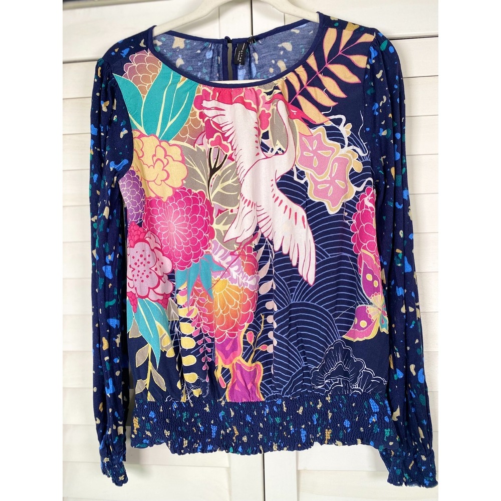 Blank London Anthropologie Top Blue Crane Boho Viscose Blouse Luxe | Medium